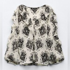 Zara Long Puffy Sleeve Sheer Bohemian Top N109‎